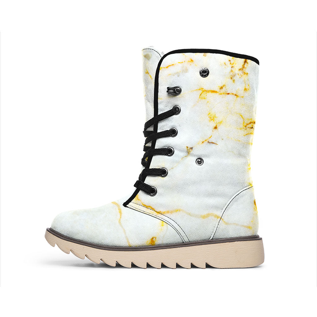 Natural Gold Marble Print Winter Boots