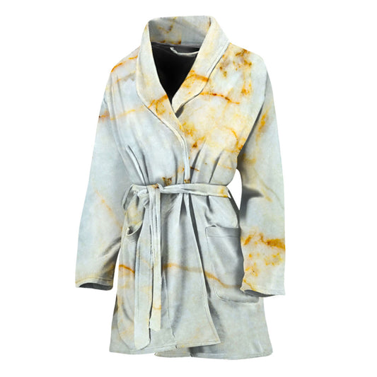 Natural Gold Marble Print Women's Bathrobe