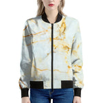 Natural Gold Marble Print Women's Bomber Jacket