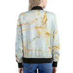 Natural Gold Marble Print Women's Bomber Jacket