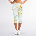 Natural Gold Marble Print Women's Capri Leggings