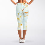 Natural Gold Marble Print Women's Capri Leggings