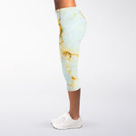Natural Gold Marble Print Women's Capri Leggings