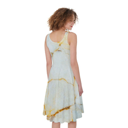 Natural Gold Marble Print Women's Sleeveless Dress