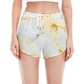 Natural Gold Marble Print Women's Split Running Shorts