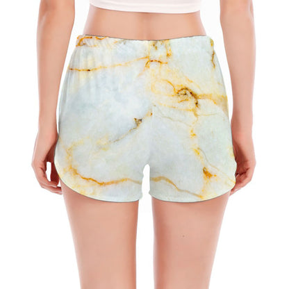 Natural Gold Marble Print Women's Split Running Shorts
