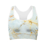 Natural Gold Marble Print Women's Sports Bra