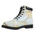Natural Gold Marble Print Padded Collar Lace Up Boots