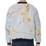 Natural Gold Marble Print Zip Sleeve Bomber Jacket