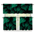 Natural Green Leaf Print 3 Piece Kitchen Curtains
