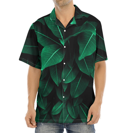 Natural Green Leaf Print Aloha Shirt