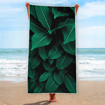 Natural Green Leaf Print Beach Towel