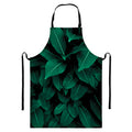 Natural Green Leaf Print Bib Apron With Pocket