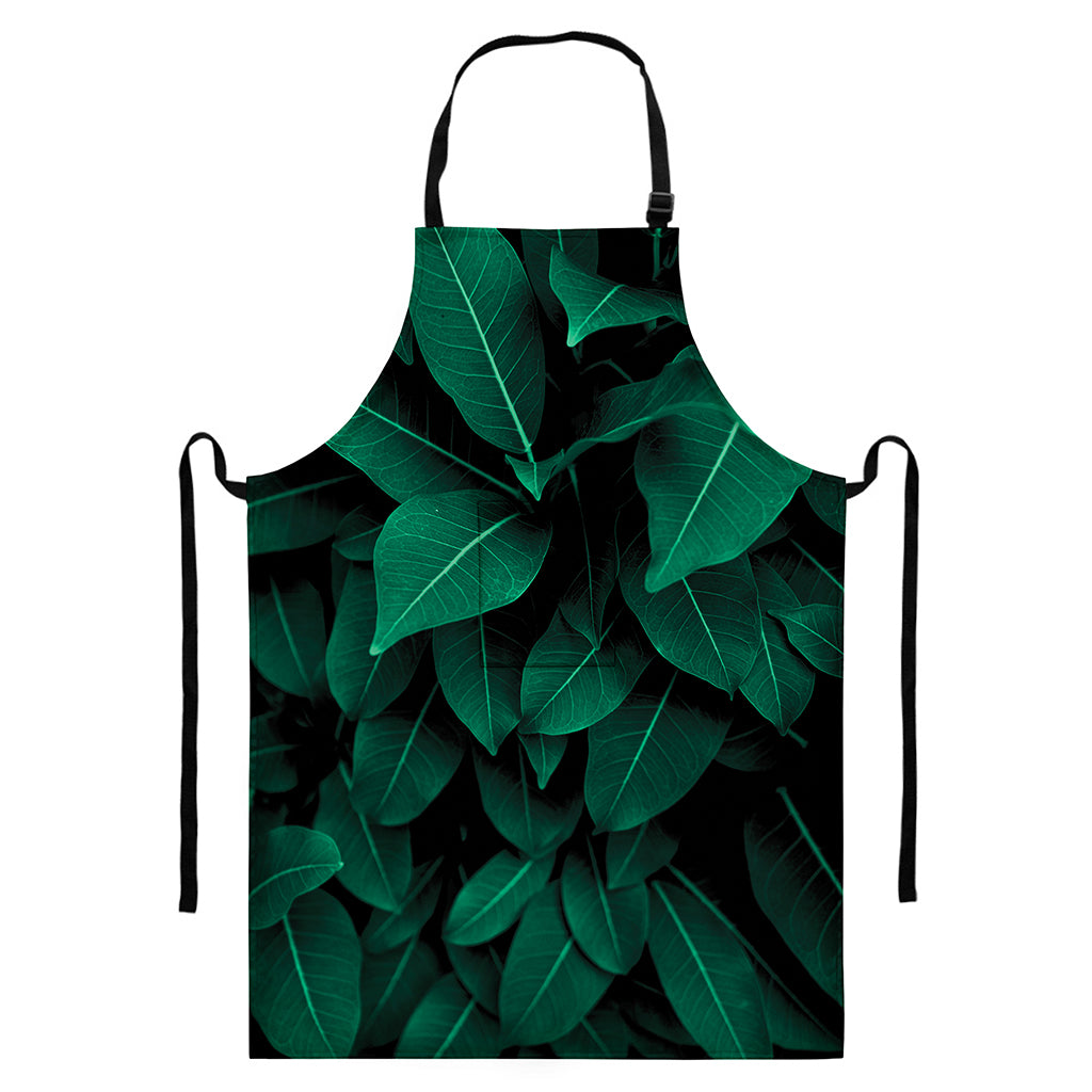 Natural Green Leaf Print Bib Apron With Pocket