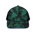 Natural Green Leaf Print Black Mesh Trucker Hat
