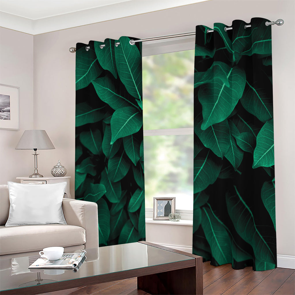 Natural Green Leaf Print Blackout Grommet Curtains