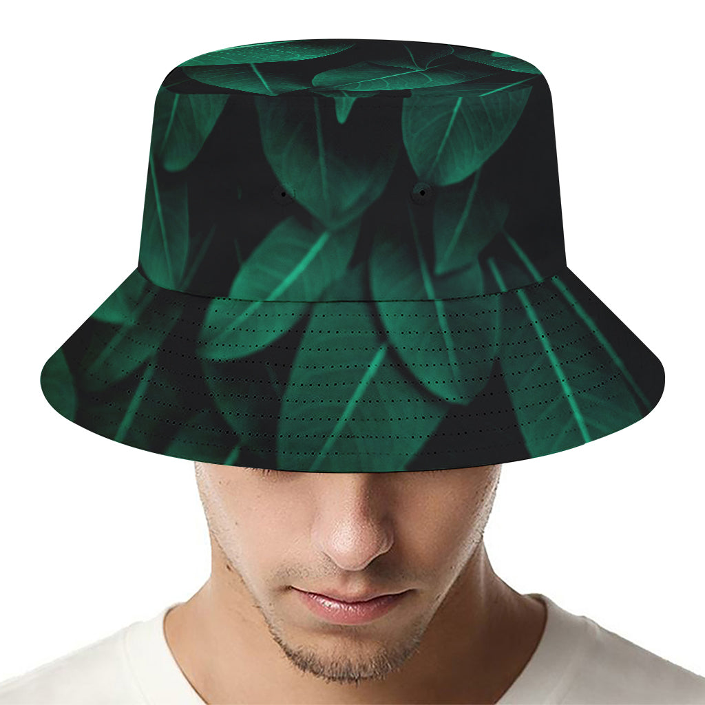 Natural Green Leaf Print Bucket Hat