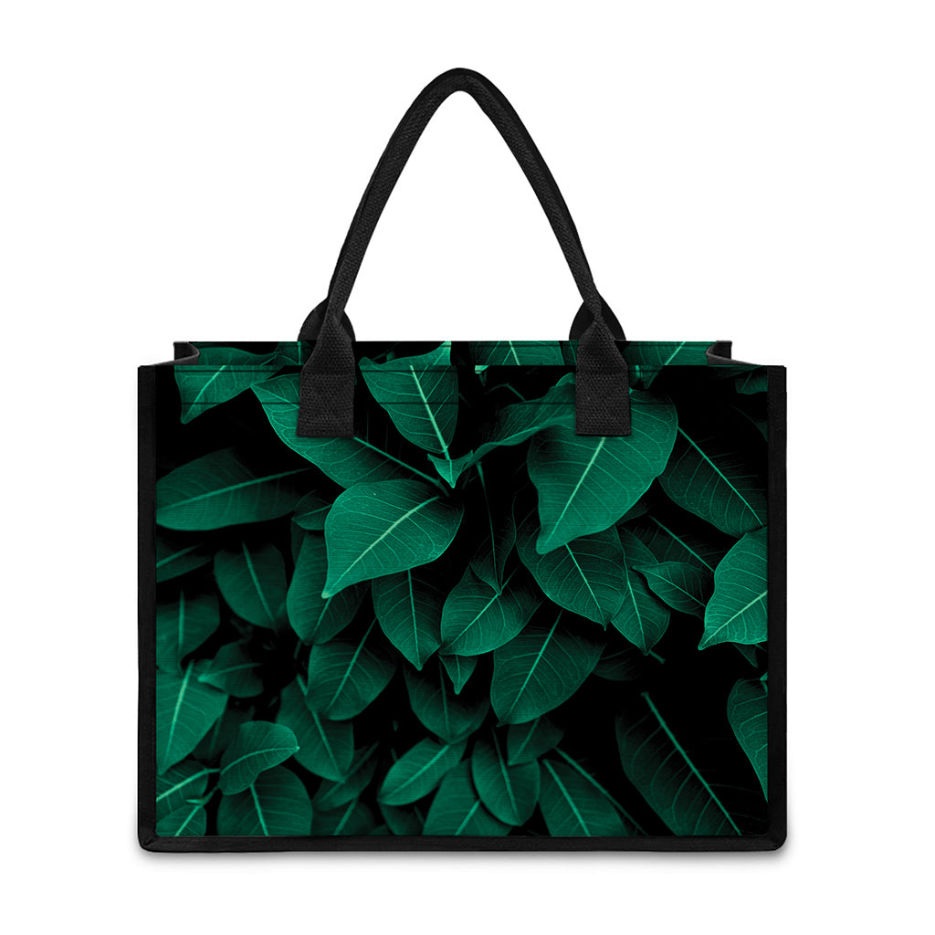 Natural Green Leaf Print Canvas Tote Bag