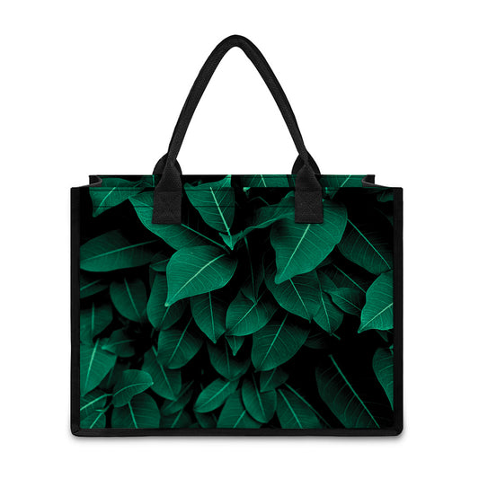 Natural Green Leaf Print Canvas Tote Bag