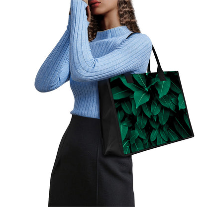 Natural Green Leaf Print Canvas Tote Bag