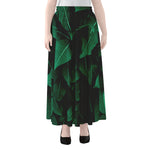 Natural Green Leaf Print Chiffon Maxi Skirt