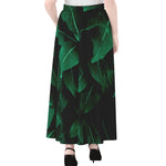 Natural Green Leaf Print Chiffon Maxi Skirt