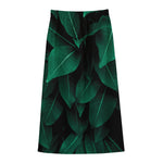 Natural Green Leaf Print Cotton Front Slit Maxi Skirt
