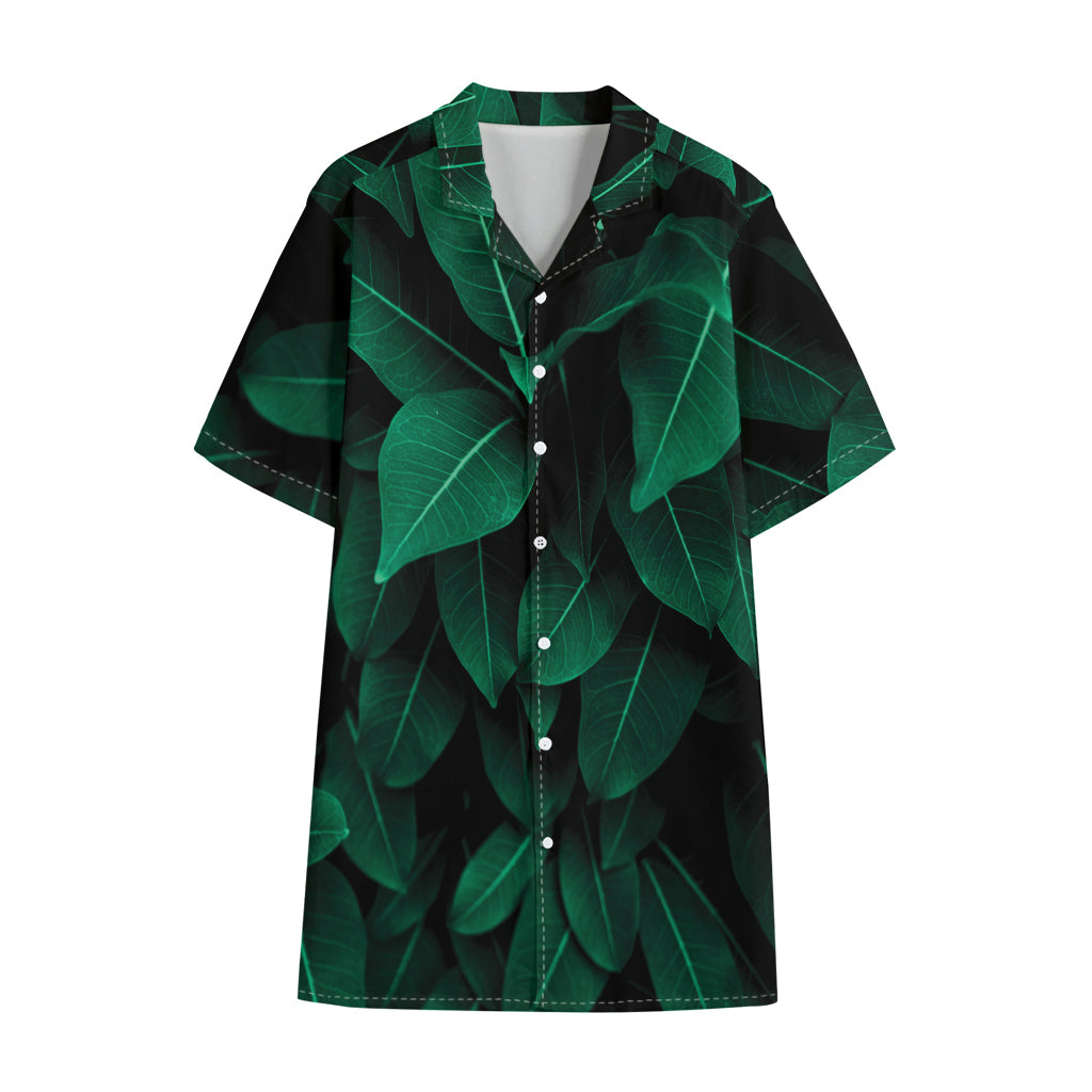 Natural Green Leaf Print Cotton Hawaiian Shirt