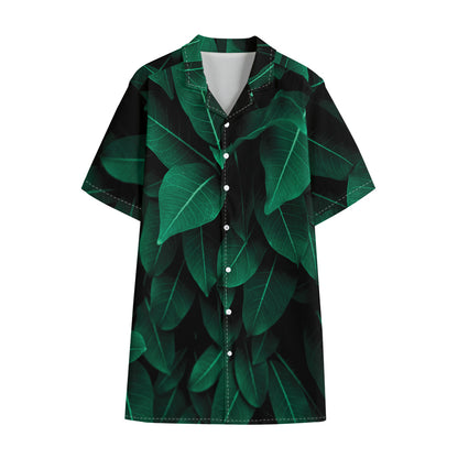 Natural Green Leaf Print Cotton Hawaiian Shirt