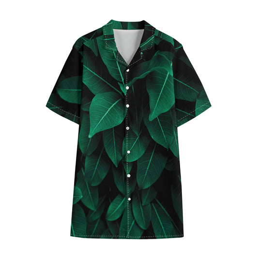 Natural Green Leaf Print Cotton Hawaiian Shirt