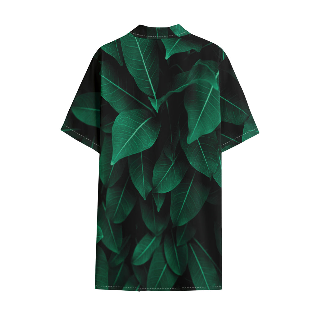 Natural Green Leaf Print Cotton Hawaiian Shirt
