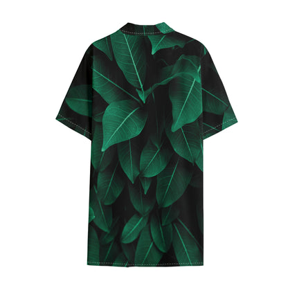 Natural Green Leaf Print Cotton Hawaiian Shirt