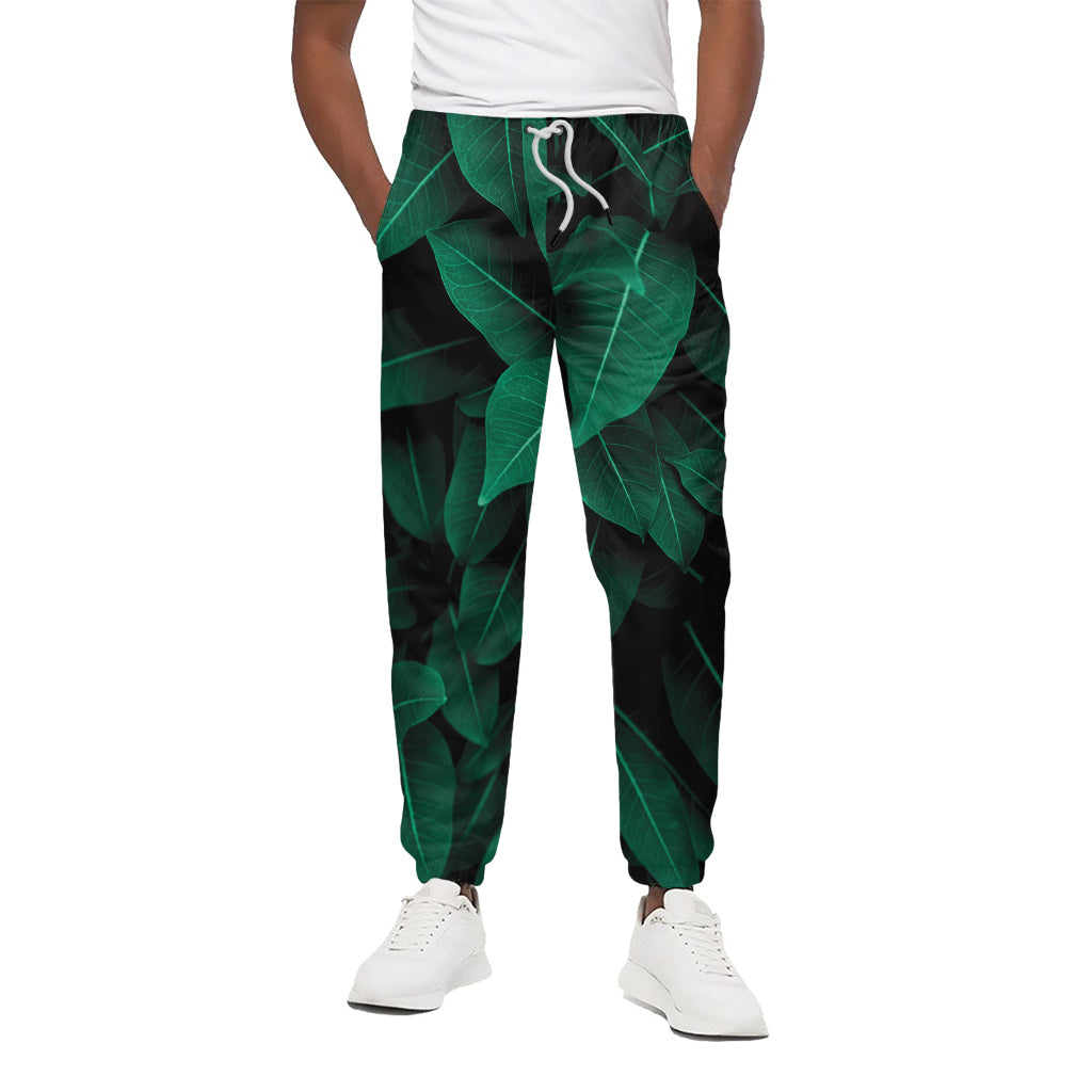 Natural Green Leaf Print Cotton Pants