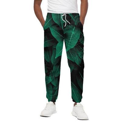 Natural Green Leaf Print Cotton Pants
