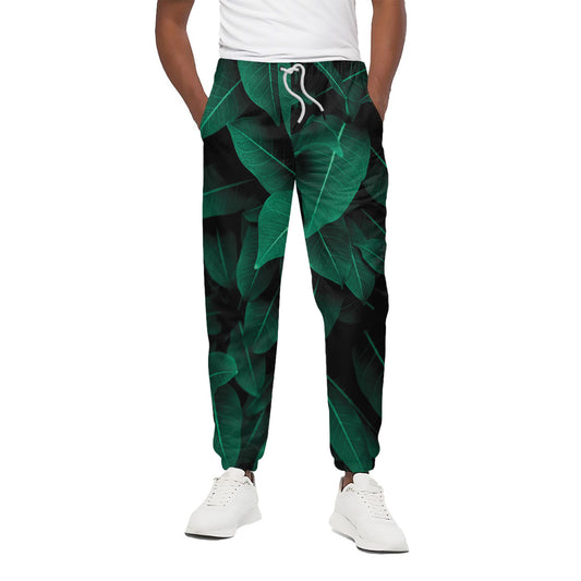 Natural Green Leaf Print Cotton Pants
