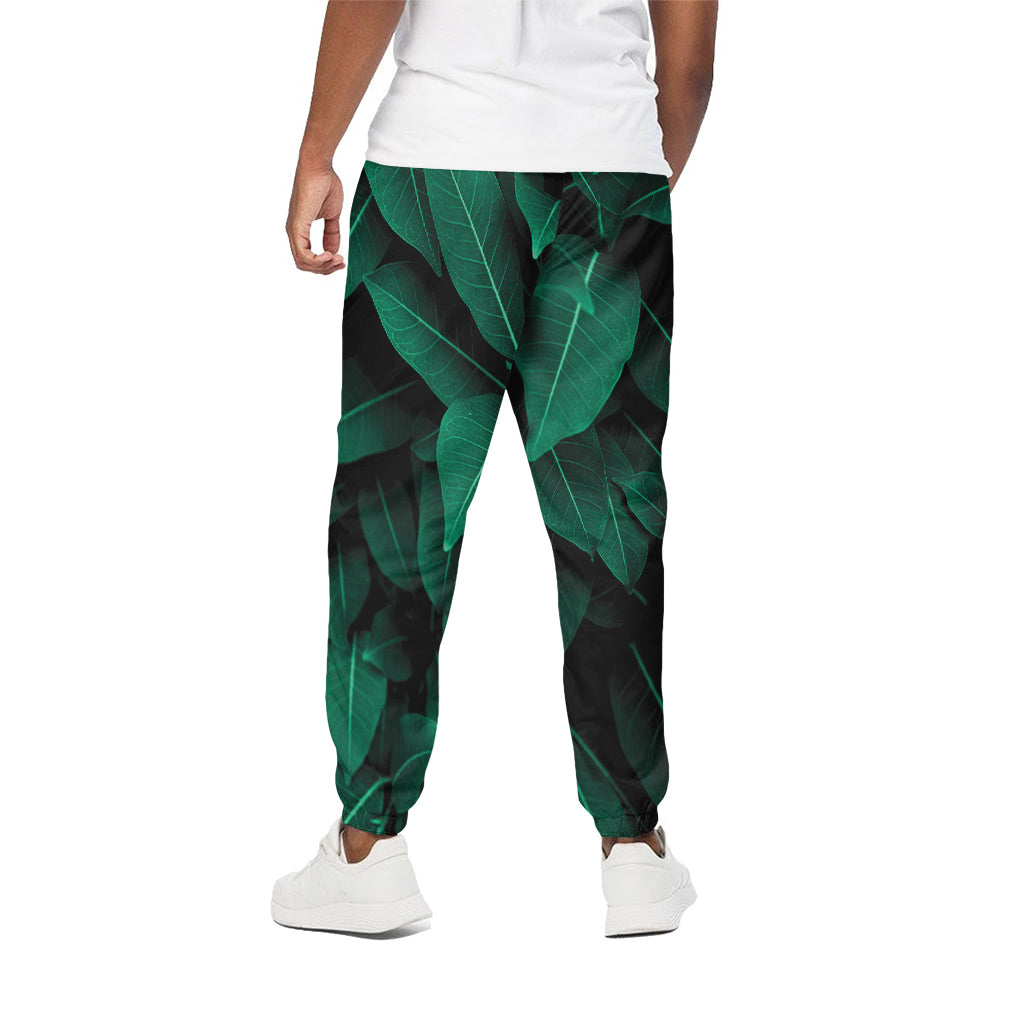 Natural Green Leaf Print Cotton Pants