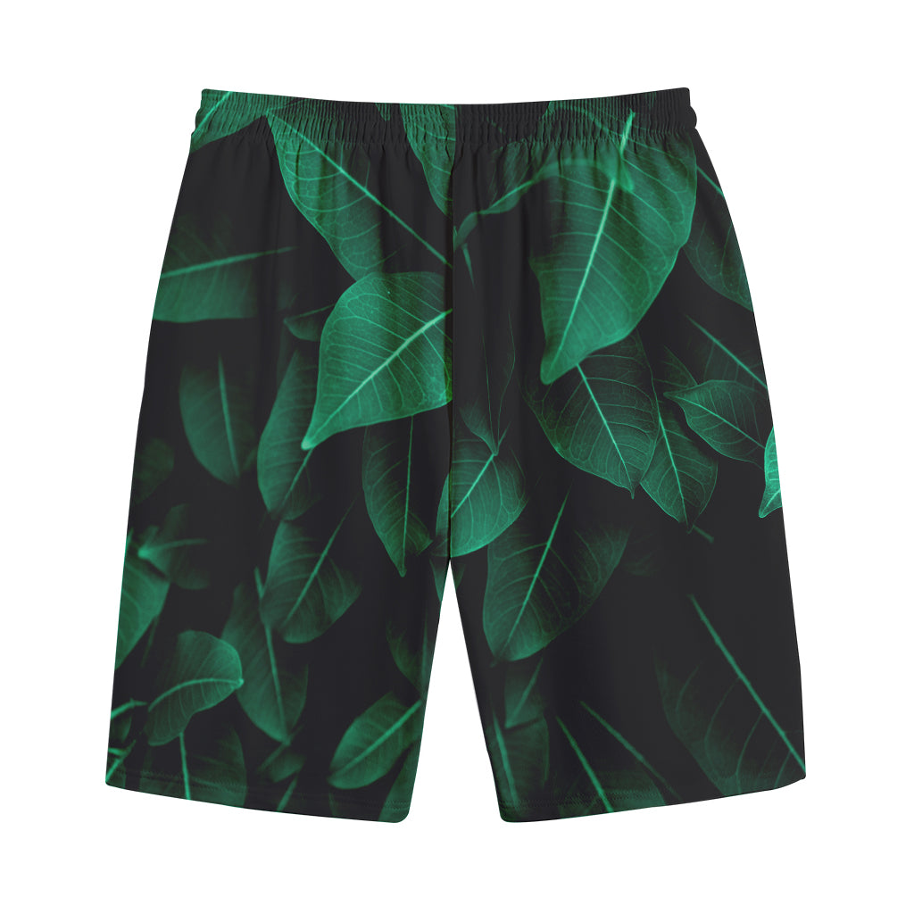 Natural Green Leaf Print Cotton Shorts