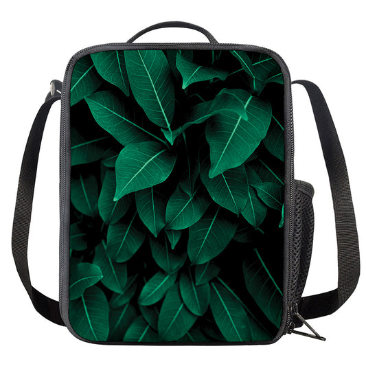Natural Green Leaf Print Crossbody Lunch Bag