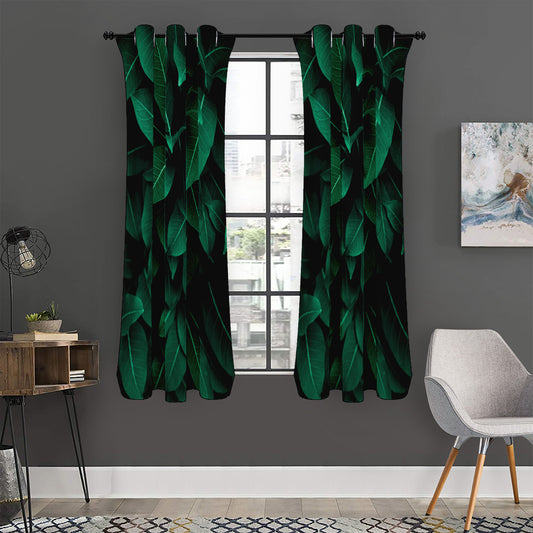 Natural Green Leaf Print Curtain
