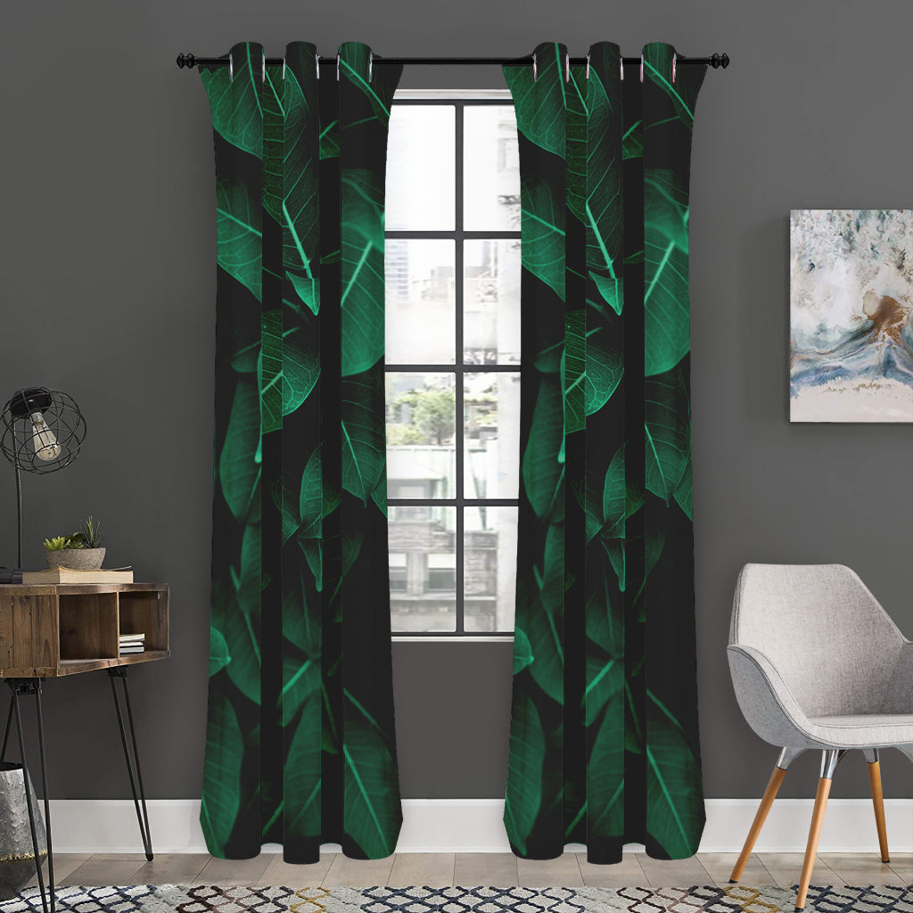 Natural Green Leaf Print Curtain