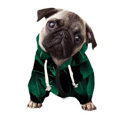 Natural Green Leaf Print Dog Zip Up Hoodie