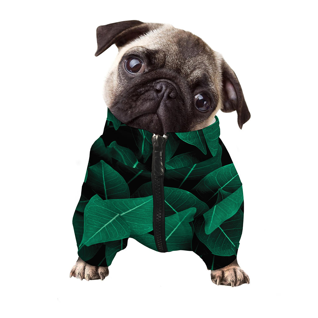 Natural Green Leaf Print Dog Zip Up Jacket