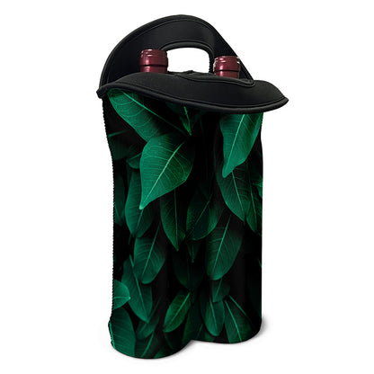 Natural Green Leaf Print Double Neoprene Wine Tote