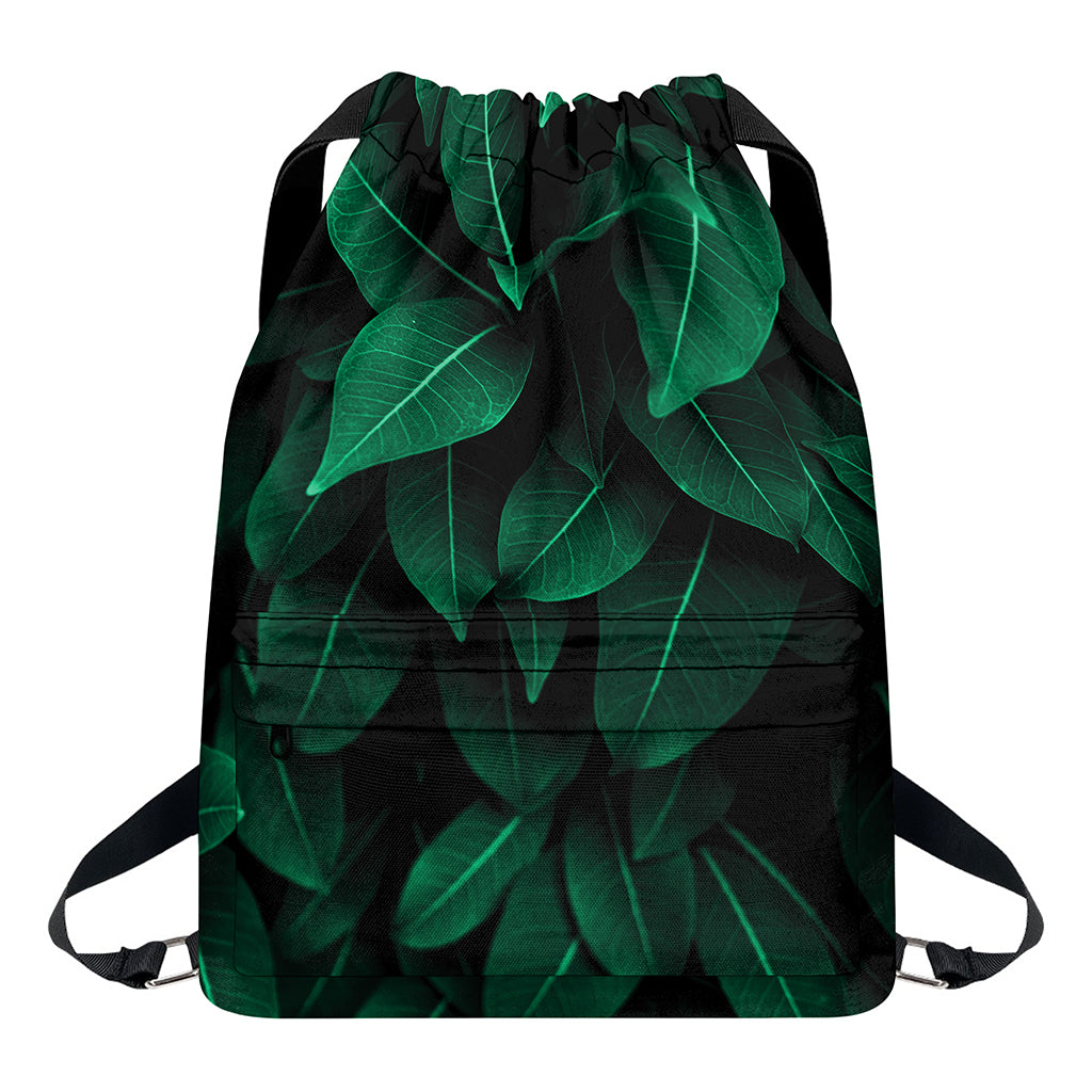 Natural Green Leaf Print Drawstring Backpack