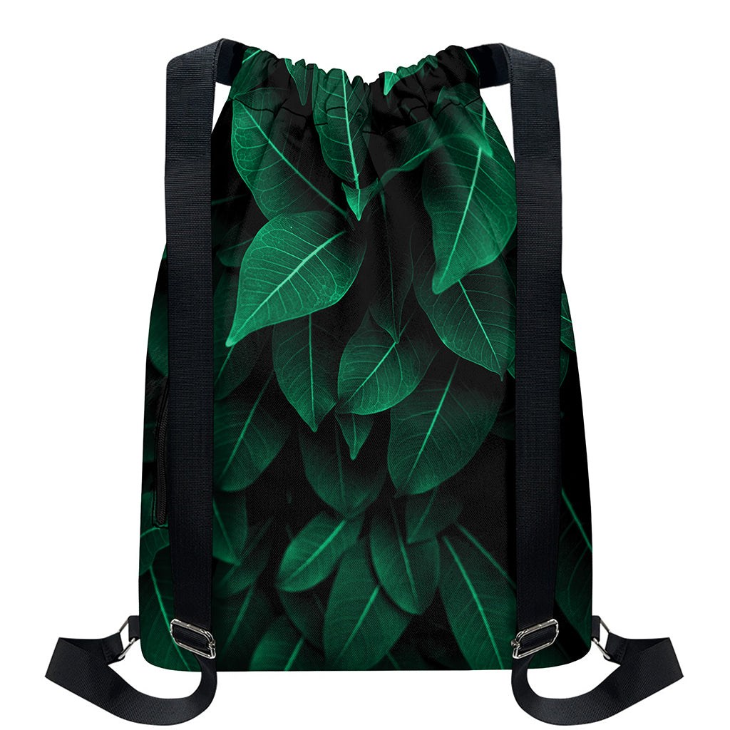 Natural Green Leaf Print Drawstring Backpack
