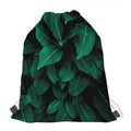 Natural Green Leaf Print Drawstring Bag