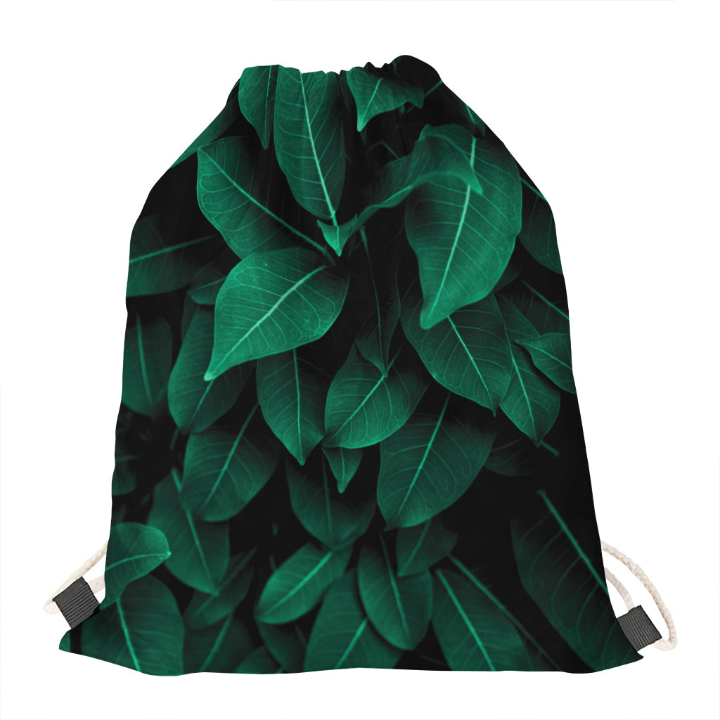 Natural Green Leaf Print Drawstring Bag