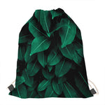 Natural Green Leaf Print Drawstring Bag