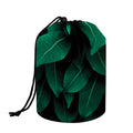 Natural Green Leaf Print Drawstring Makeup Bag