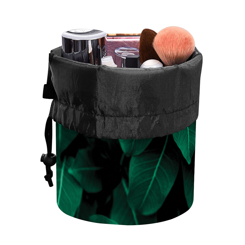 Natural Green Leaf Print Drawstring Makeup Bag